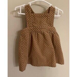 Cadet Rousselle Paris Baby Girl Tan Polka Dot Corduroy Dress, Size 6 months